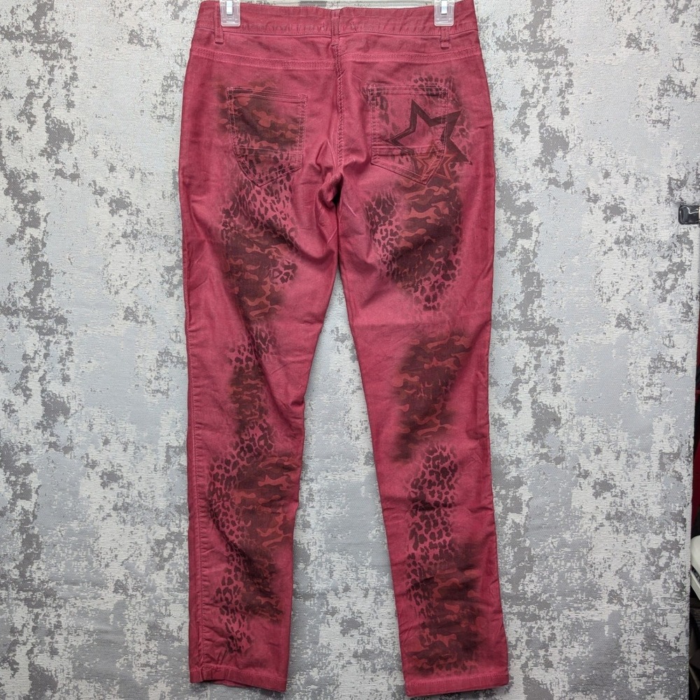 Gigi Moda Red Rock & Roll Graphic Print Button Fly Slim Pants Made in Italy XL - Picture 9 of 15
